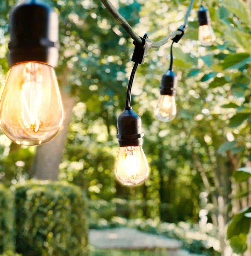 24Ft Plug-In LED Outdoor String Lights Waterproof- Hanging, Dimmable 2W Vintage Edison Bulbs by Outdoor Solar Outlet