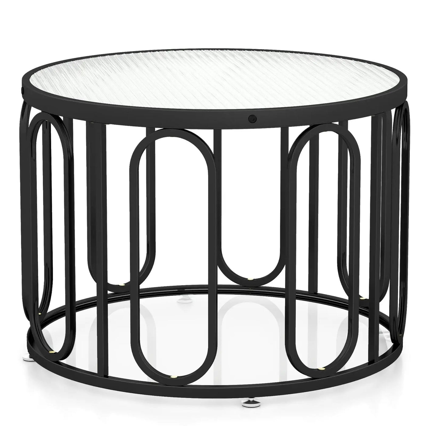 24 Inch Round Coffee Table with Reeded Tempered Glass Top and Oval Swivel Brackets by DirectDeals