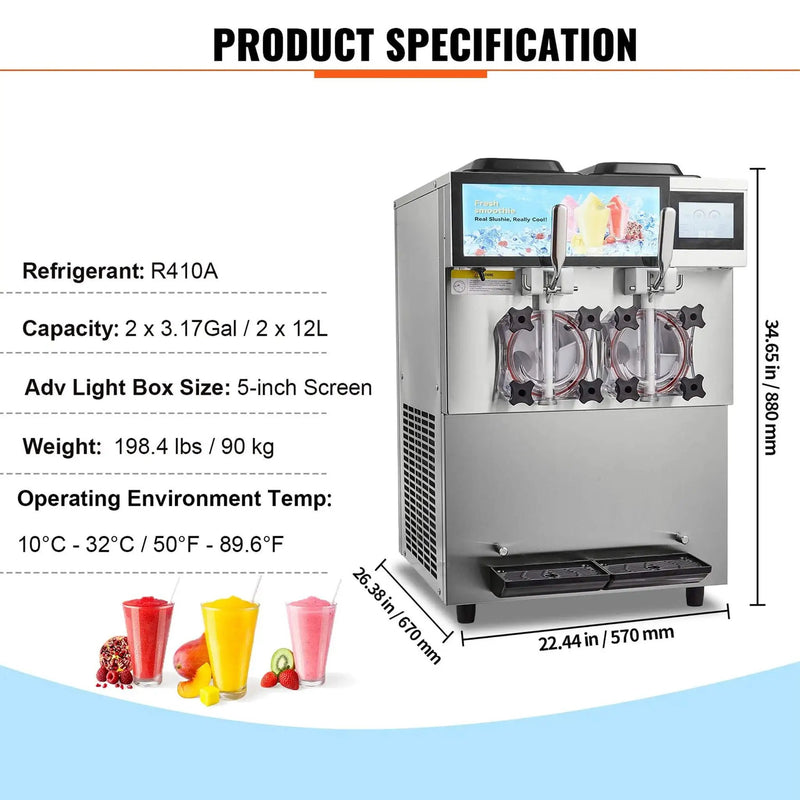24L Commercial Double Cylinder Stainless Steel Slushy Machine With Touchscreen (SAK64125) by SAKSBY WHOLESALE