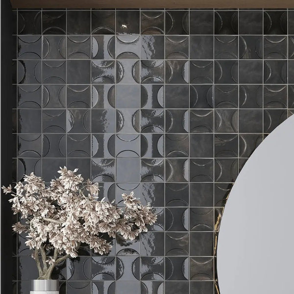 Black 4x4 Glossy Ceramic Square Deco Tile (50 pack, 5.39 sq ft/case)