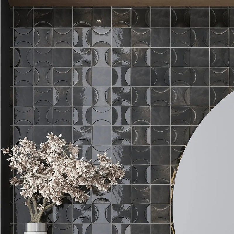 Black 4x4 Glossy Ceramic Square Deco Tile (50 pack, 5.39 sq ft/case) by Apollo Tile