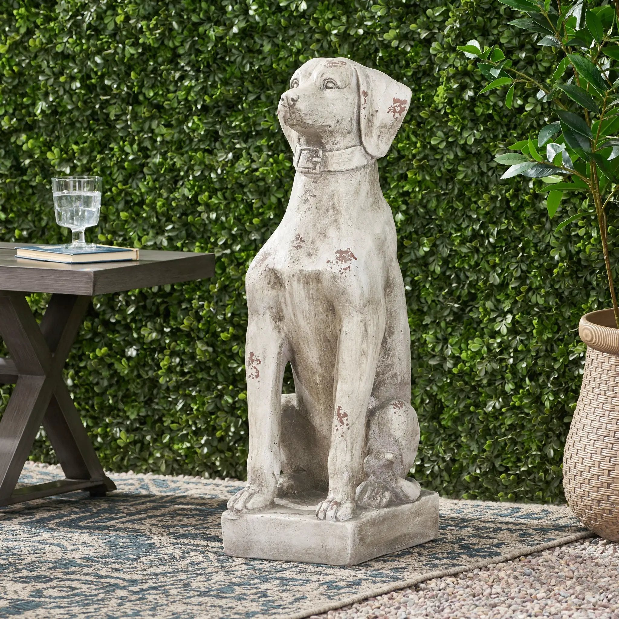 MGO Outdoor Dog Statue, Antique White by HouseOfZazla