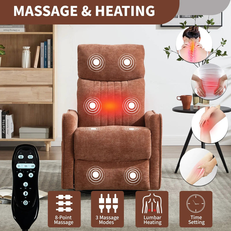 Orange Heat Massage Manual Recliner Chair with Rocker and Swivel by HouseOfZazla