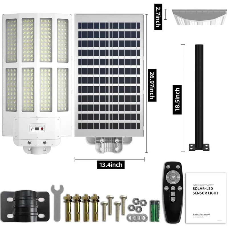 2500W Solar Street Light Outdoor Waterproof, 6500K Motion Sensor Lights Dusk to Dawn, 200,000LM Wall Light with Remote Control by Outdoor Solar Outlet