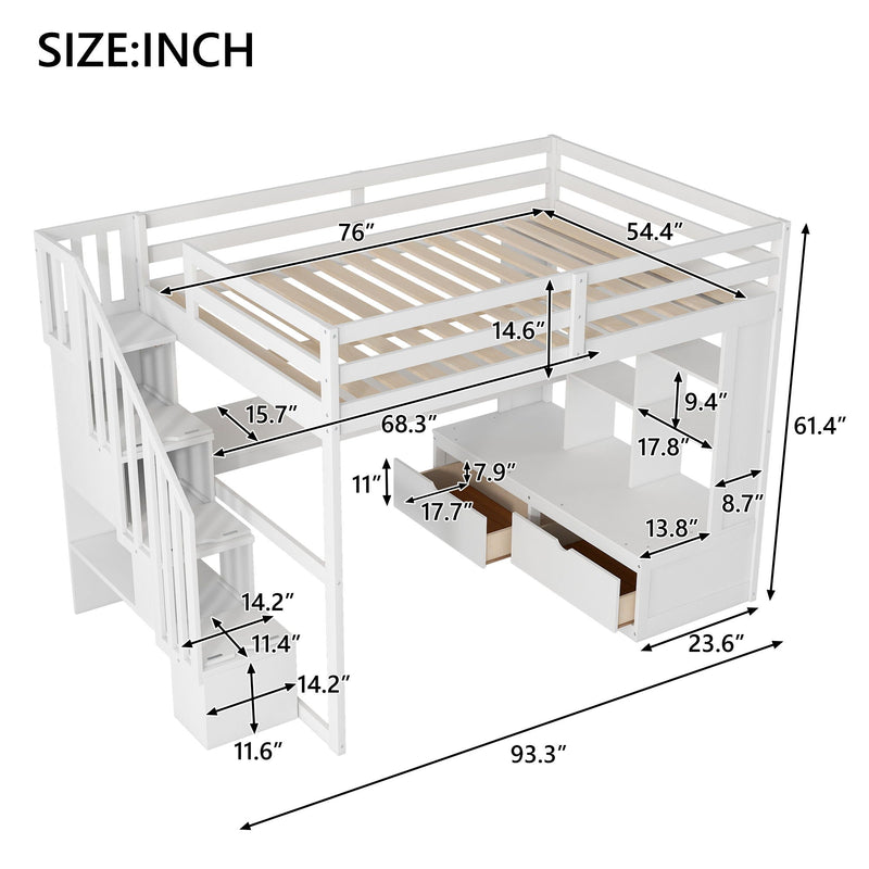 Full Size Loft Bed with Desk, Drawers & Storage Staircase - White, photo 2 of 13