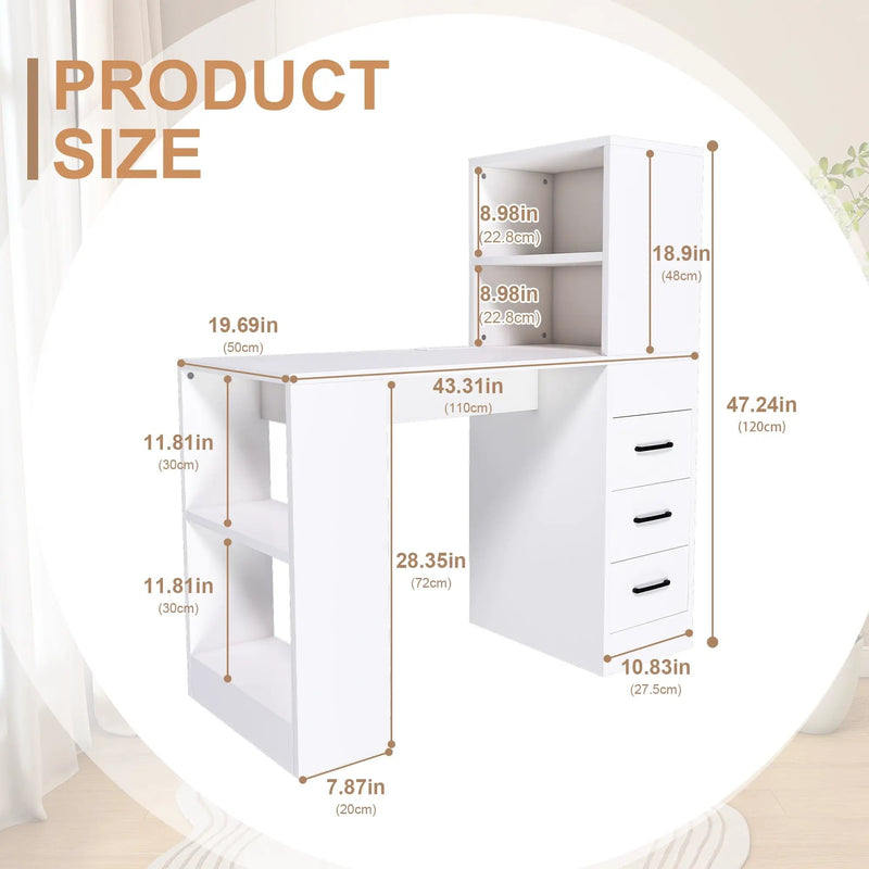White Computer Desk with 4-in-1 Socket and Storage Options by HouseOfZazla