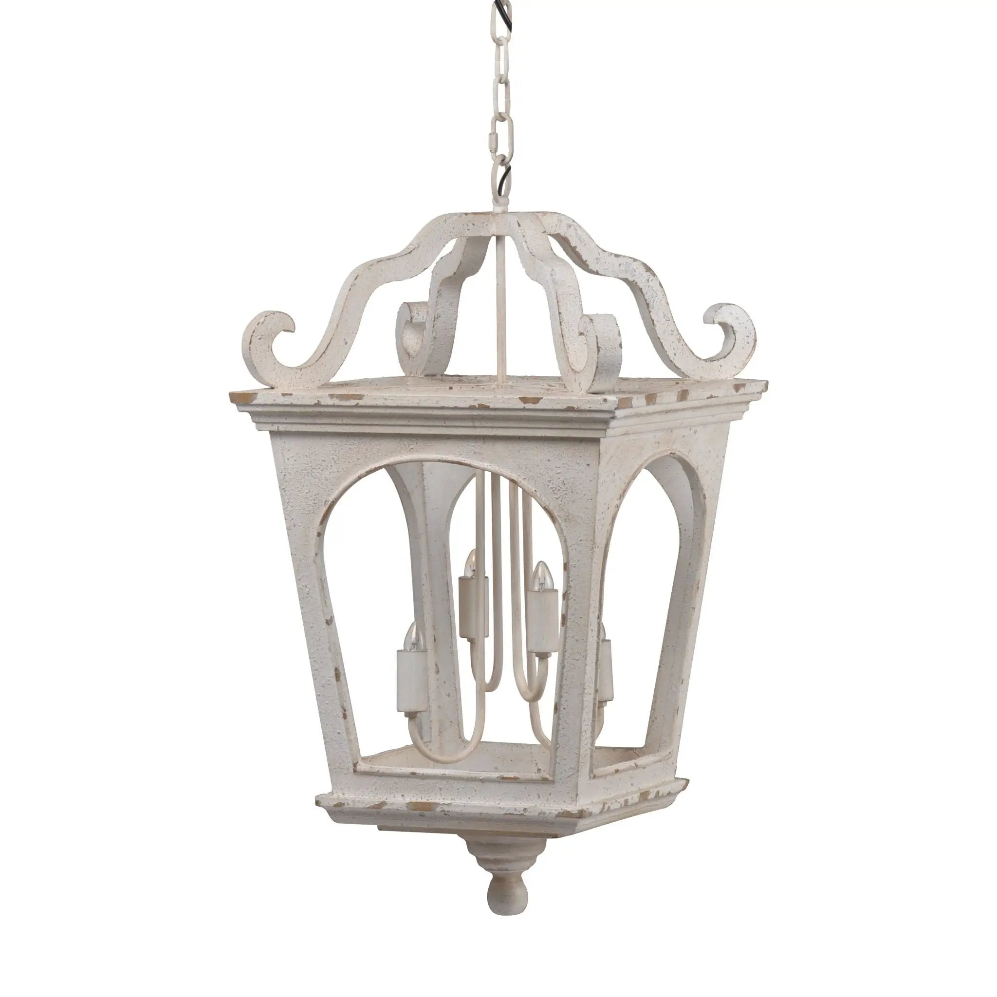4 Light Wood Chandelier, Hanging Light Fixture With Adjustable Chain For Kitchen, Bulb Not Included - Cream White by HouseOfZazla