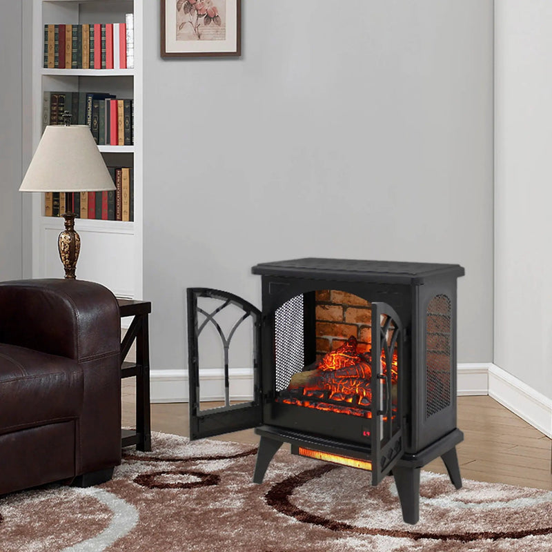 3D Flame Electric Infrared Quartz Fireplace Stove With Remote Control - Antique Black by HouseOfZazla