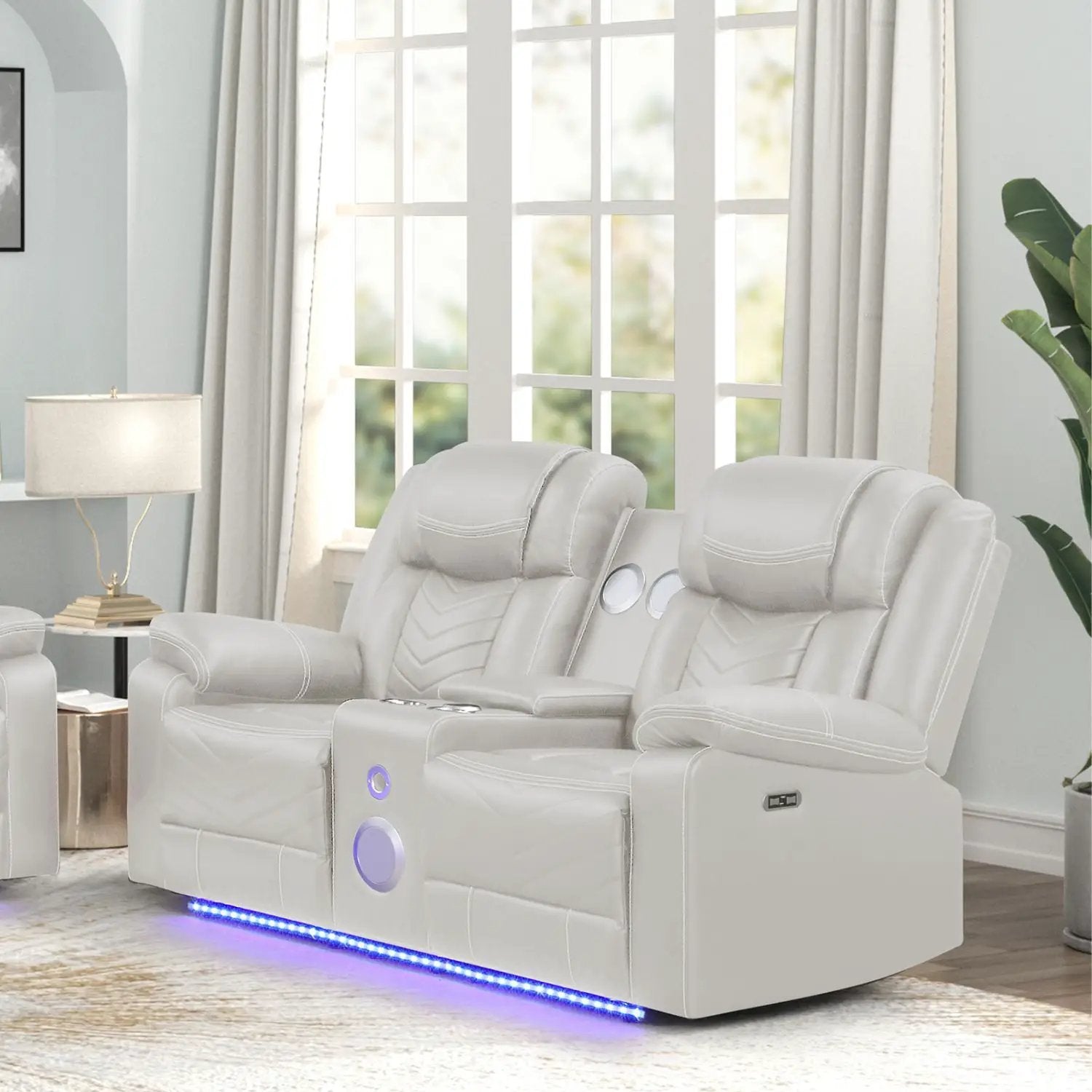 Challenger LED Power Recliner Loveseat With Console