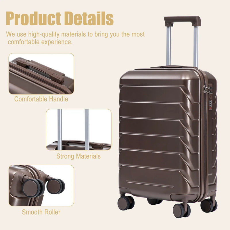 20 Inch ABS Hard Shell Travel Checked Luggage - Brown by HouseOfZazla