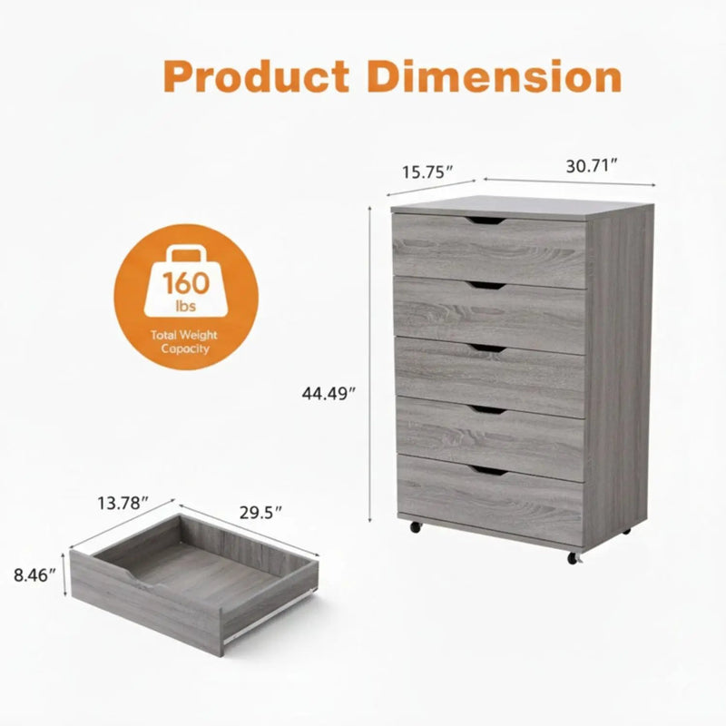 Modern 5 Drawer Dresser With Wheels by HouseOfZazla