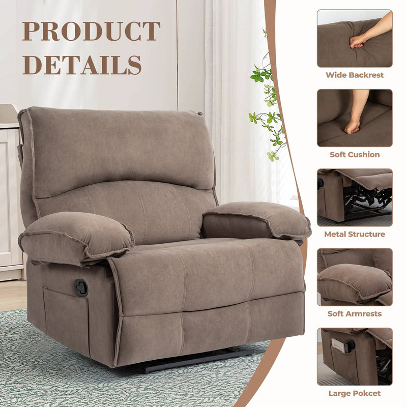 Oversized Manual Recliner Chair Sofa for Living Room by HouseOfZazla