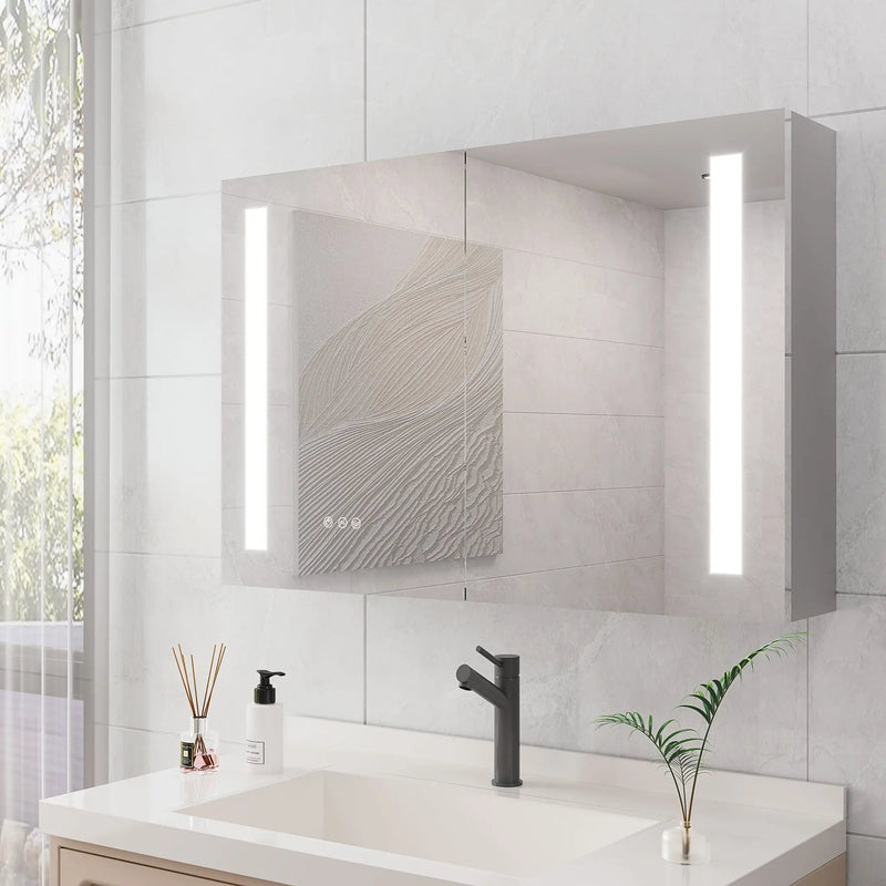 LED Medicine Cabinet With Mirror, Double Door With Defogger, Dimmer, Surface Mount by HouseOfZazla