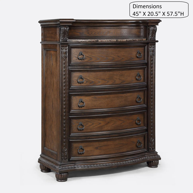 5 Drawer Tall Chest - Brown / Coffee by Unique Piece Furniture