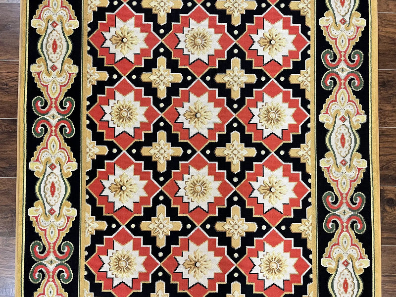 Runner Rug 4x19, Panel Design Rug, Custom Made Stark Runner Carpet, Wool, Vintage 4 x 19 Hallway Rug, European Design, Red Black Ivory Tan by Jewel Rugs