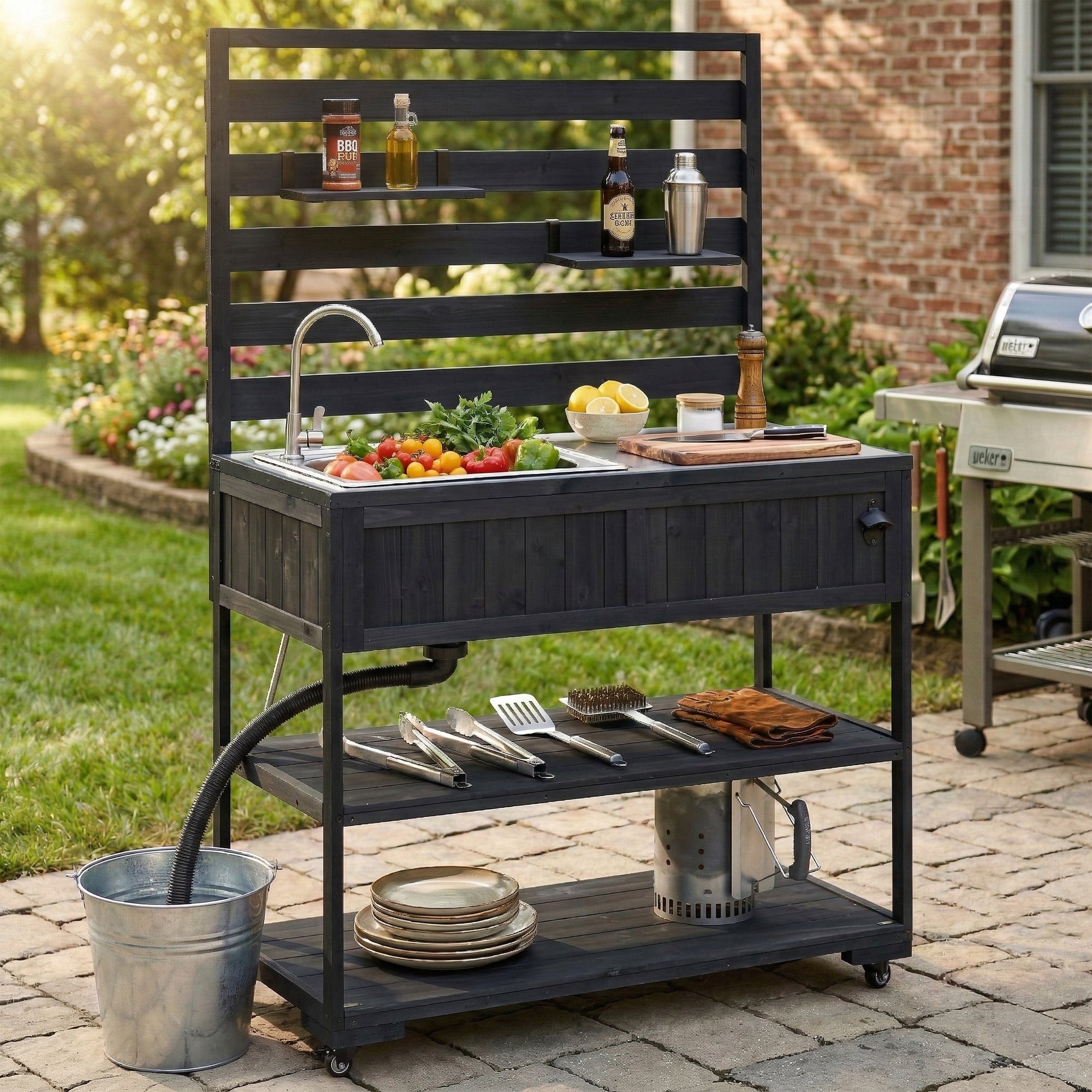 TOPMAX 41.7'' Large Patio Rolling Kitchen Island with Sink by HouseOfZazla