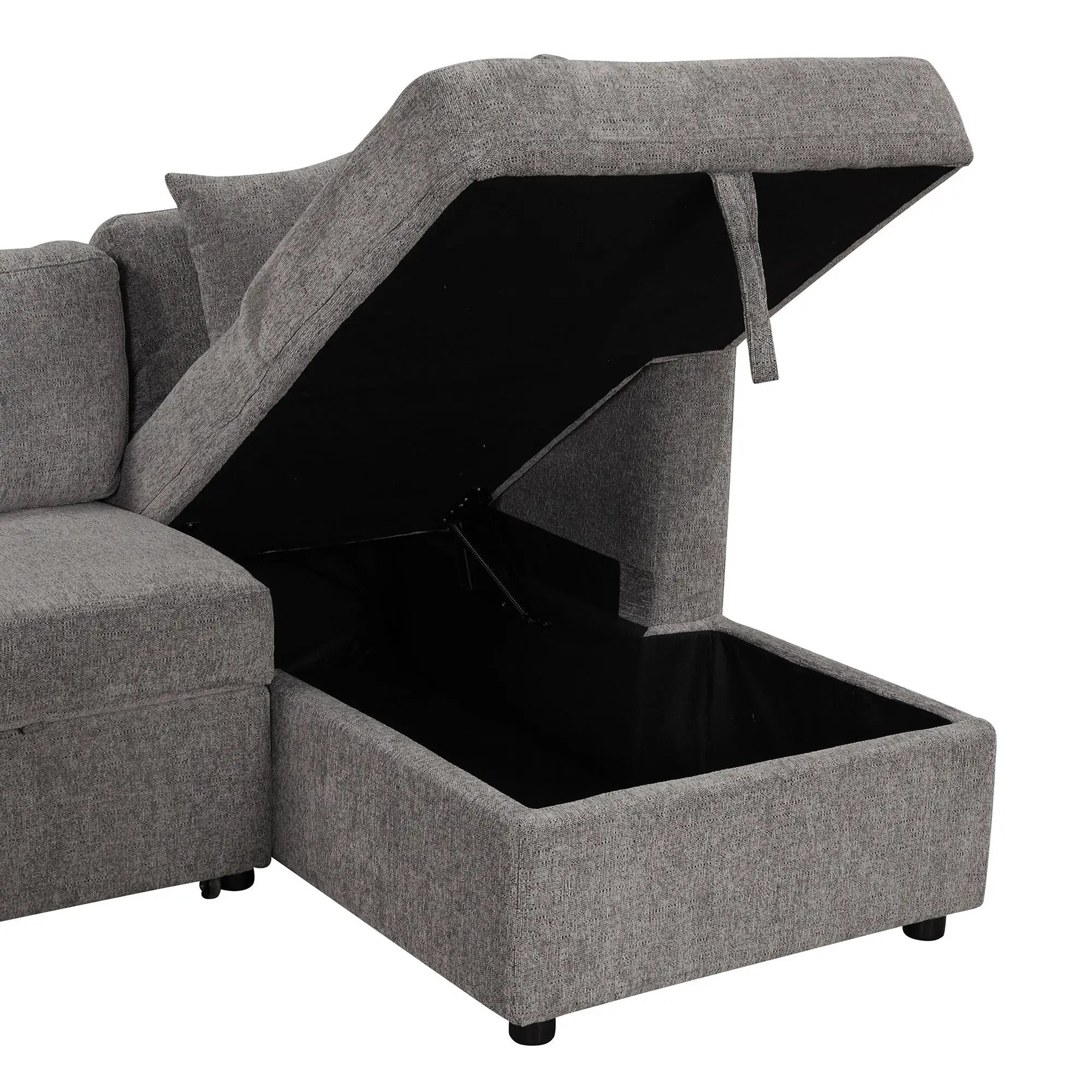 U-Shaped Sectional Sofa Pull Out Sofa Bed With Two USB Ports, Two Power Sockets, Three Back Pillows And A Storage Chaise For Living Room by HouseOfZazla