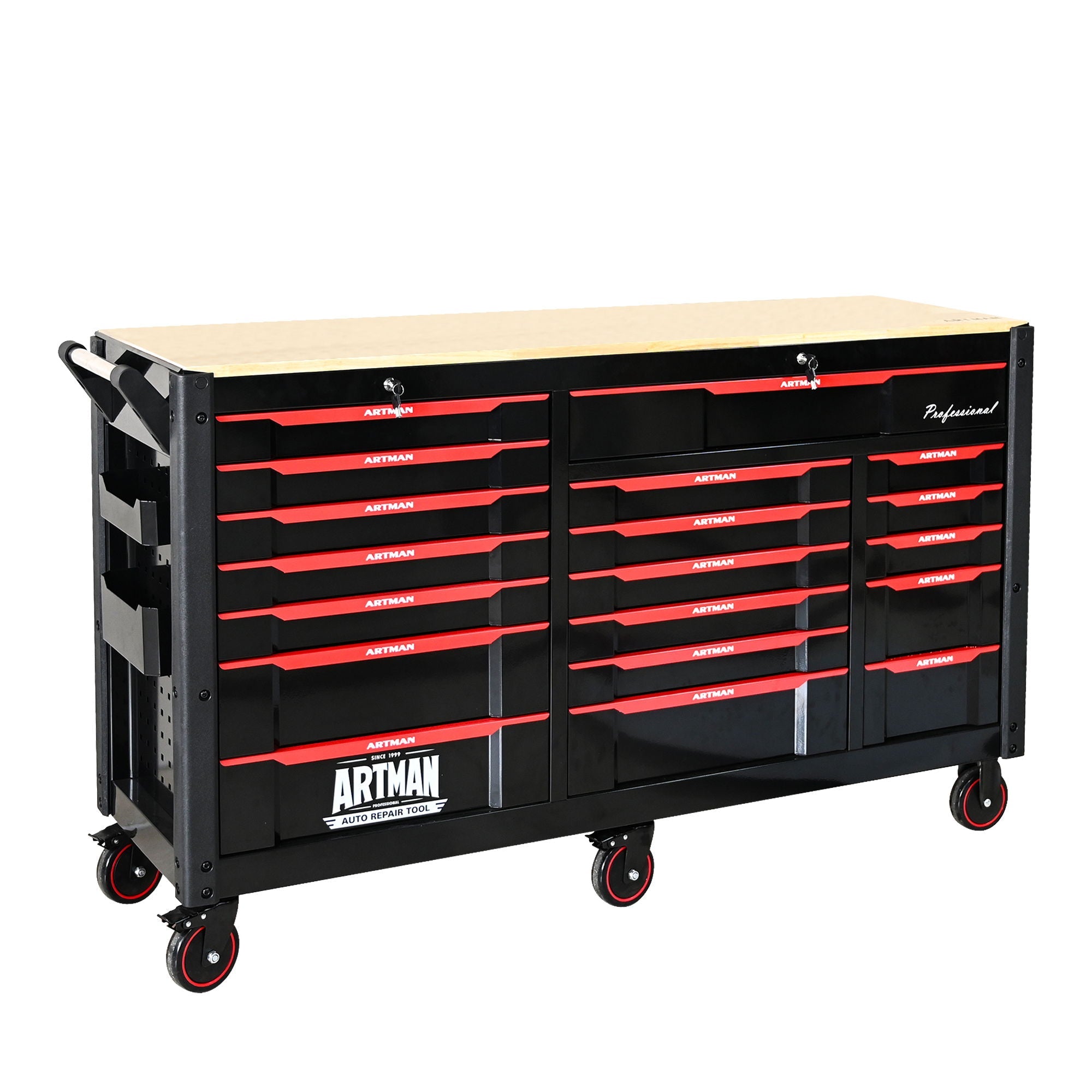 Heavy Duty Tool Cart With 19 Drawers, Tools Not Included, Mobile Storage For Workshop Or Laboratory - Black / Red by HouseOfZazla