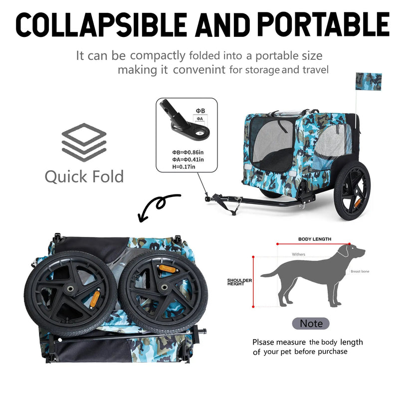 Outdoor Heavy Duty Collapsible Pet Bike Trailer with 16-Inch Wheels by HouseOfZazla