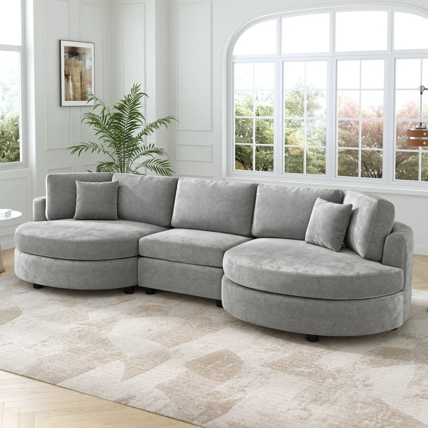 Modern 3 Seater Upholstered Sofa With Curved Design by HouseOfZazla