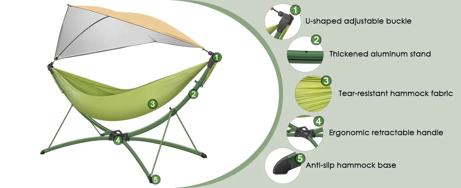Portable Outdoor Hammock with Quick-Fold Stand and Adjustable Sunshade by HouseOfZazla