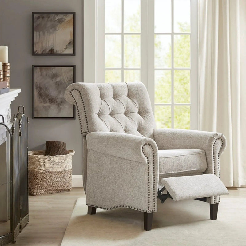 Aidan - Push Back Recliner Chair With Tufted Back And Nailhead Trim - Cream by HouseOfZazla
