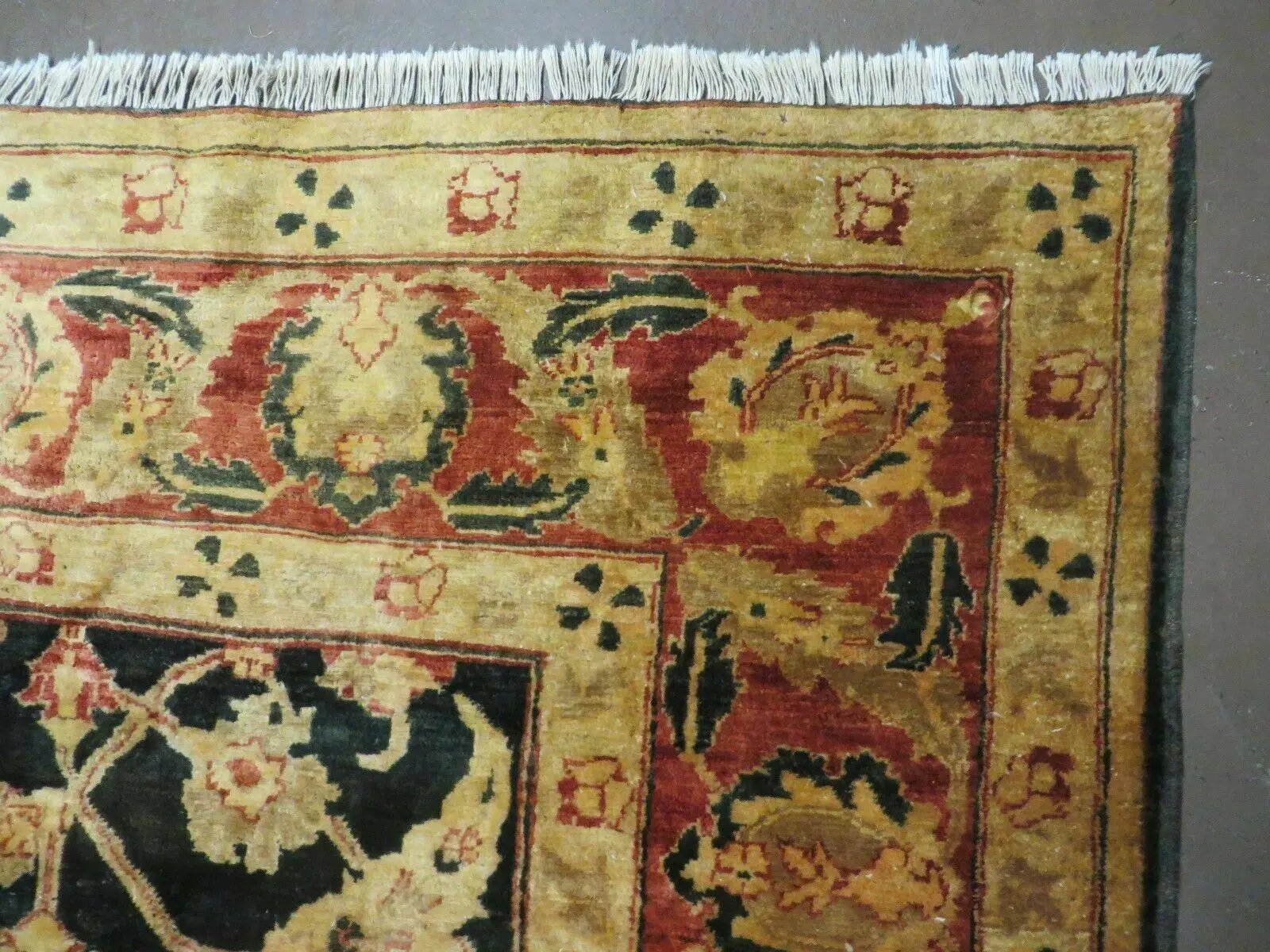 8' X 9' Handmade Pakistan Wool Cotton Rug Peshawar Black Floral Nice # 200C by Jewel Rugs