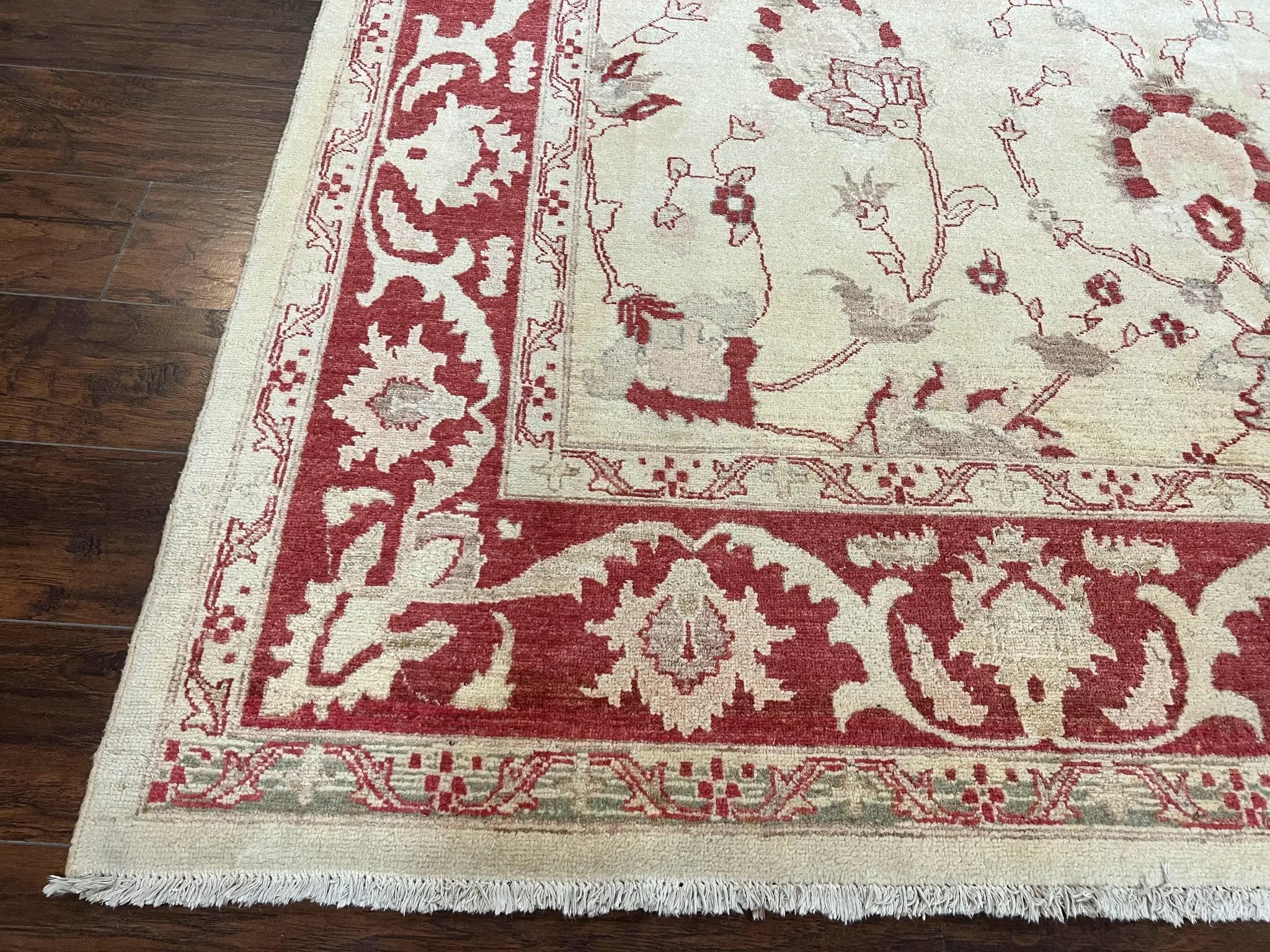 Peshawar Rug 8x12 Pakistani Carpet, Oriental Rug 8 x 12 Chobi Rug, Beige and Red, Allover Large Floral Design, Hand Knotted Vintage Wool by Jewel Rugs