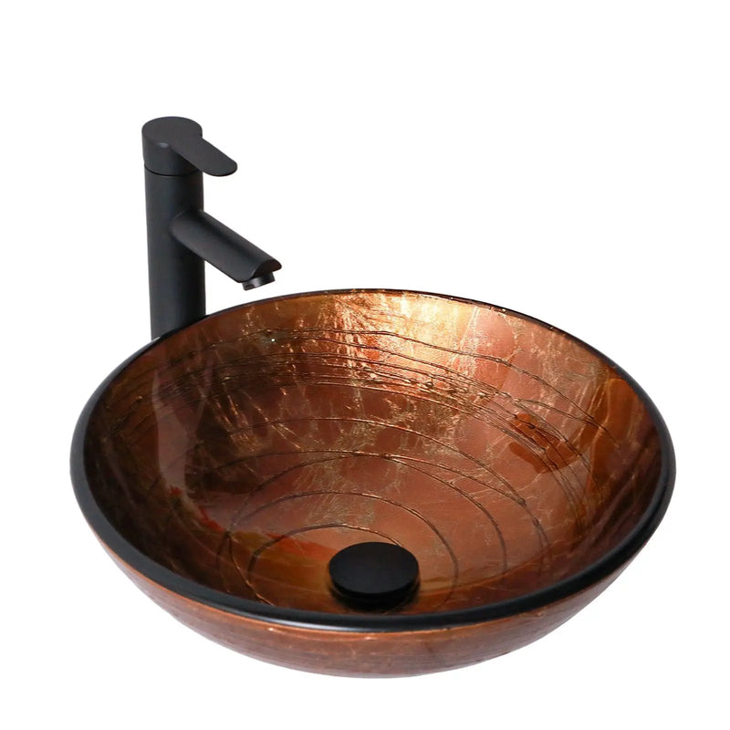 Vessel Bathroom Sink With Pop Up Drain, Round Bowl For Vanity Smooth - Brown by HouseOfZazla