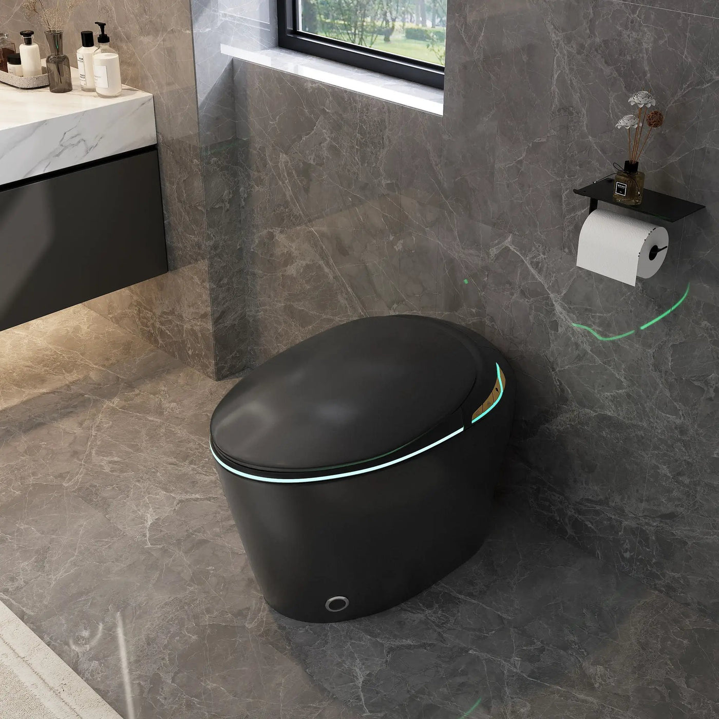 Unique Smart Toile With Built In Bidet, Auto Open / Close Seat, Foot Sensor, LED Display, Night Light, Warm Water & Dryer Ceramic by HouseOfZazla