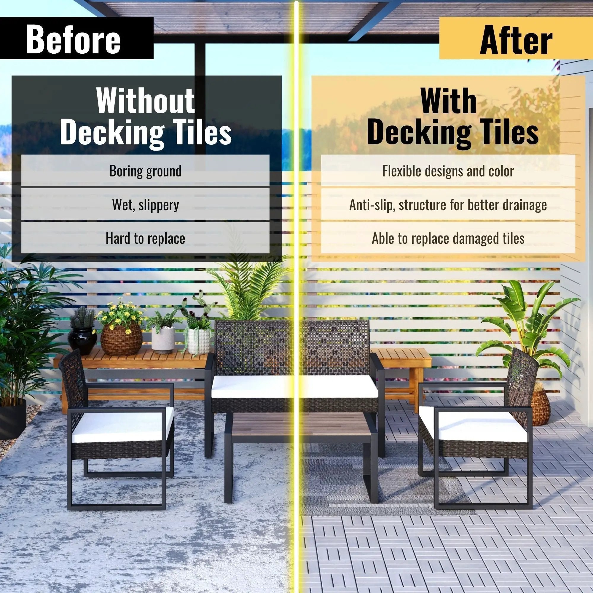 Acacia Wood Interlocking Deck Tiles Checker Pattern For Outdoor Flooring by HouseOfZazla