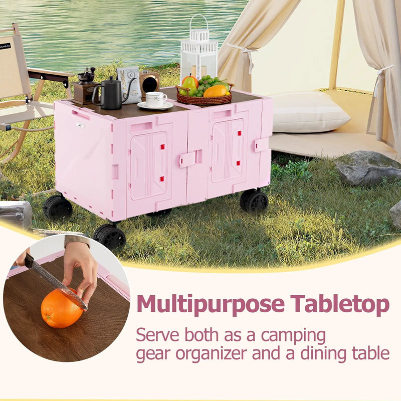 Large Foldable Utility Cart with 2-Tier Storage Crates and Telescoping Handle by DirectDeals