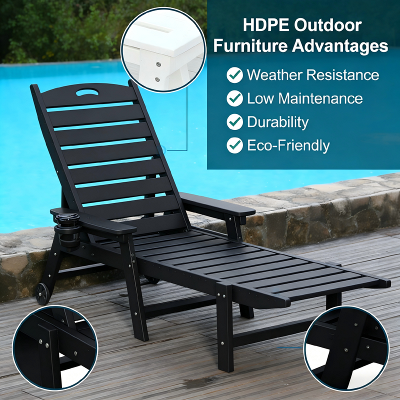 HDPE Chaise Lounge Chair Outdoor with Adjustable Backrest by HouseOfZazla