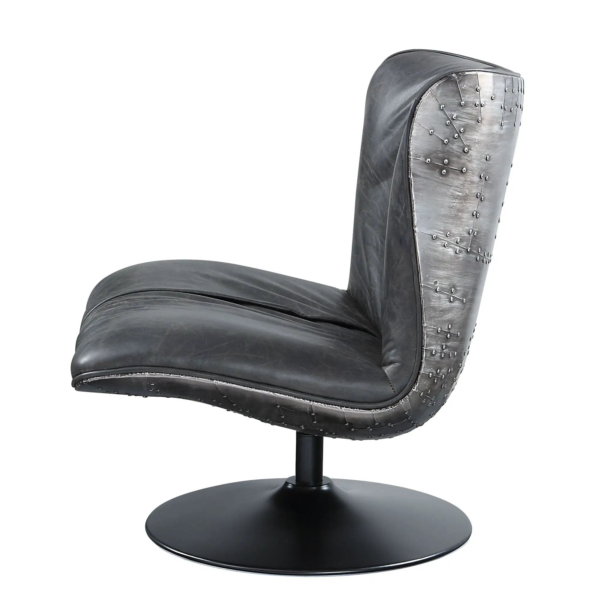 Piotr - Top Grain Leather Accent Chair With Swivel - Black by HouseOfZazla