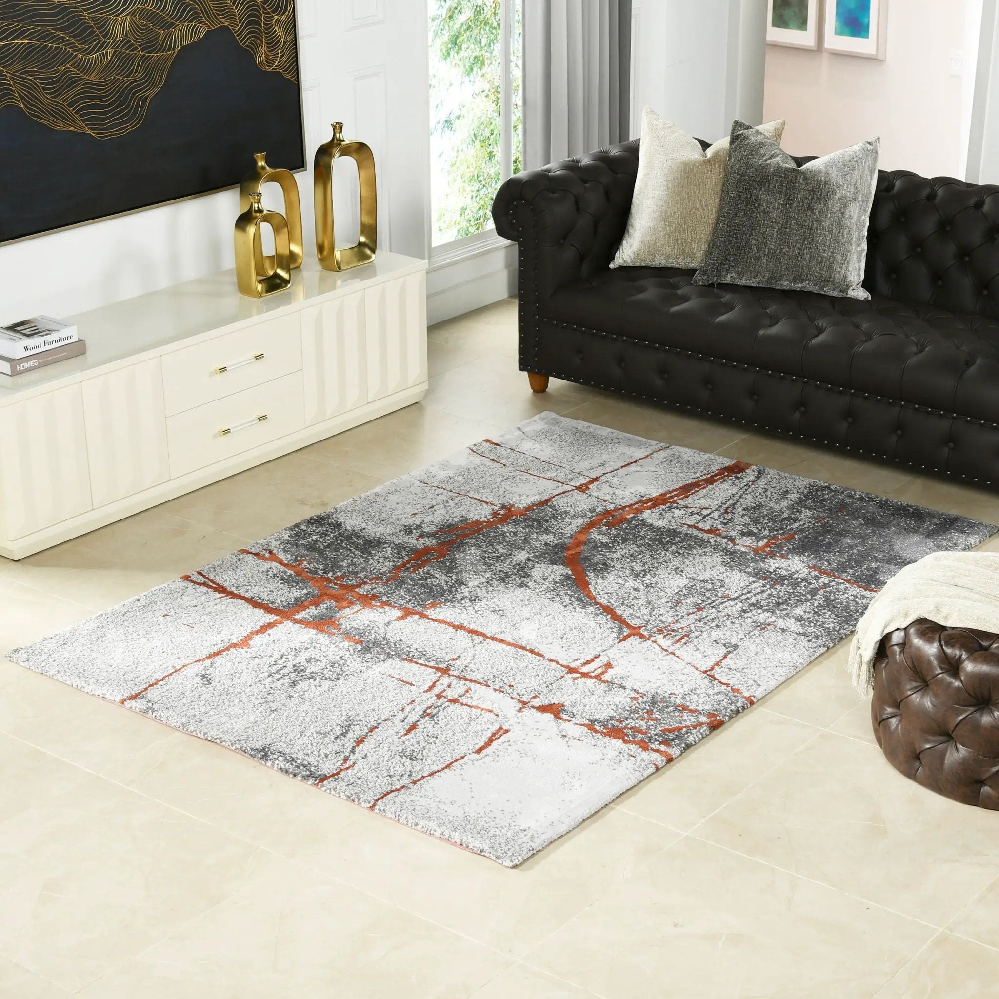 Quarry - 5' X 6.5' Abstract Area Rug - Gray / Orange by HouseOfZazla