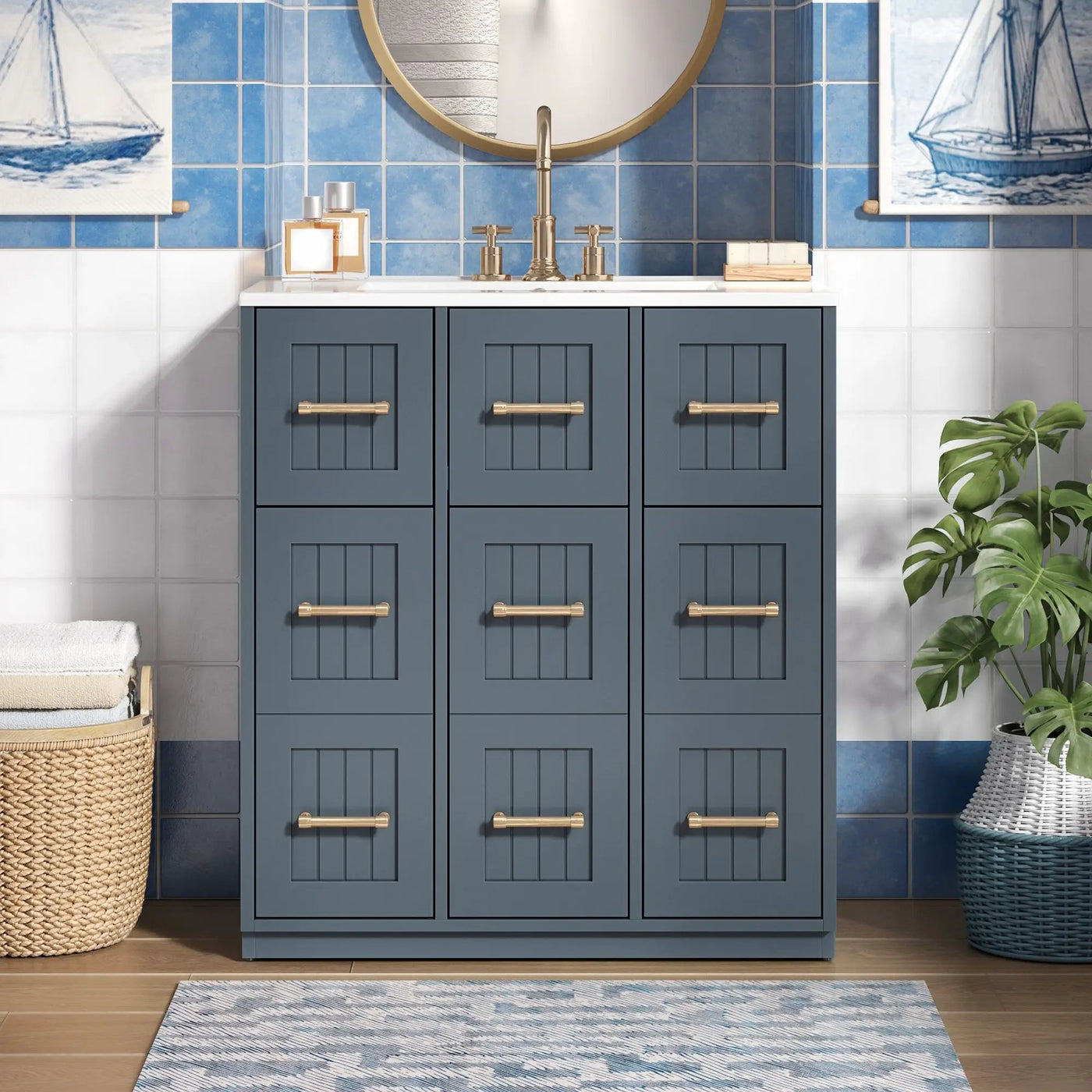 Bathroom Vanity With Undermount Sink, Soft-Close Doors, Drawers, Ceramic Sink by HouseOfZazla