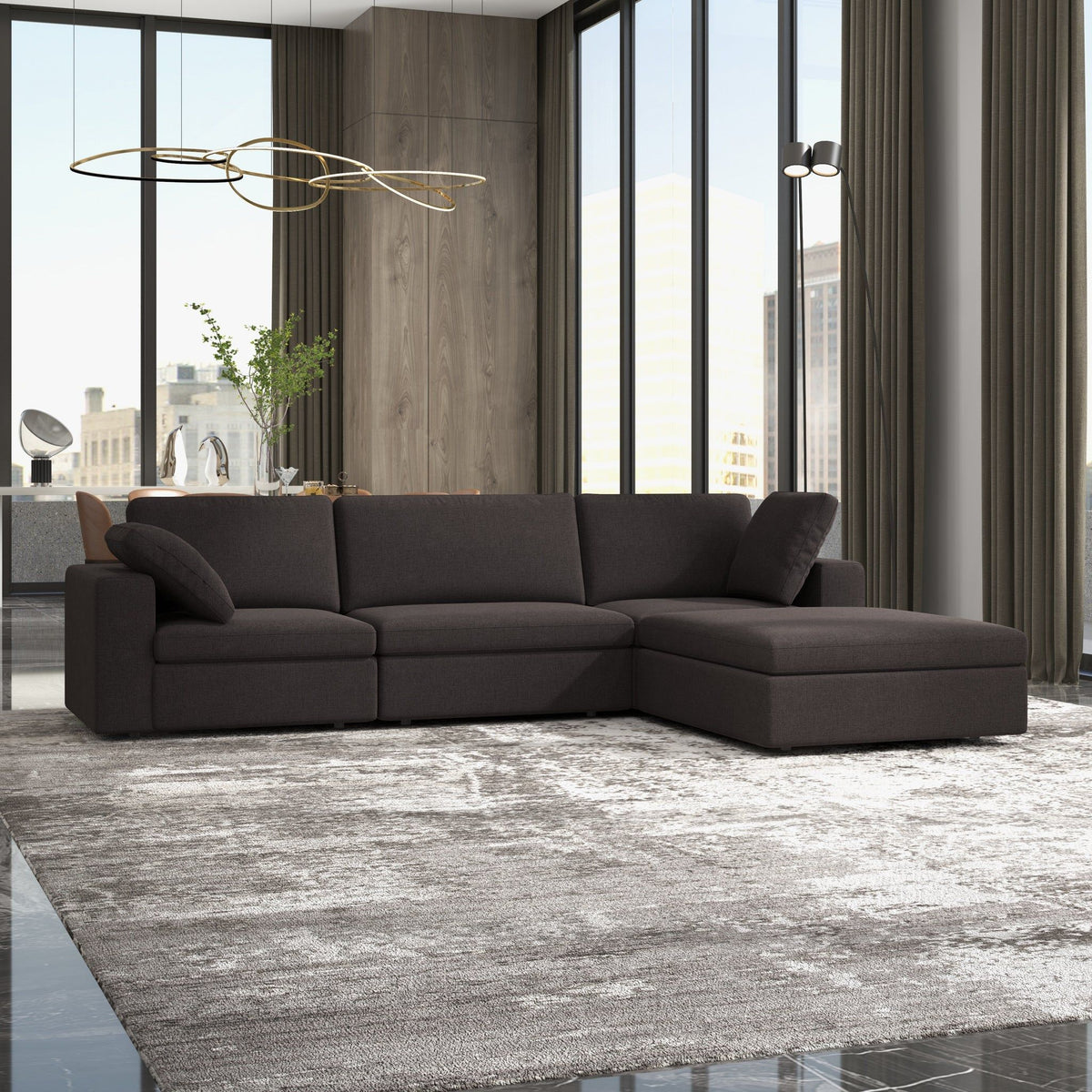 Dark Gray Modular Corner Sectional Sofa with Mid-Century Modern Design - Left Arm Facing, photo 2 of 13