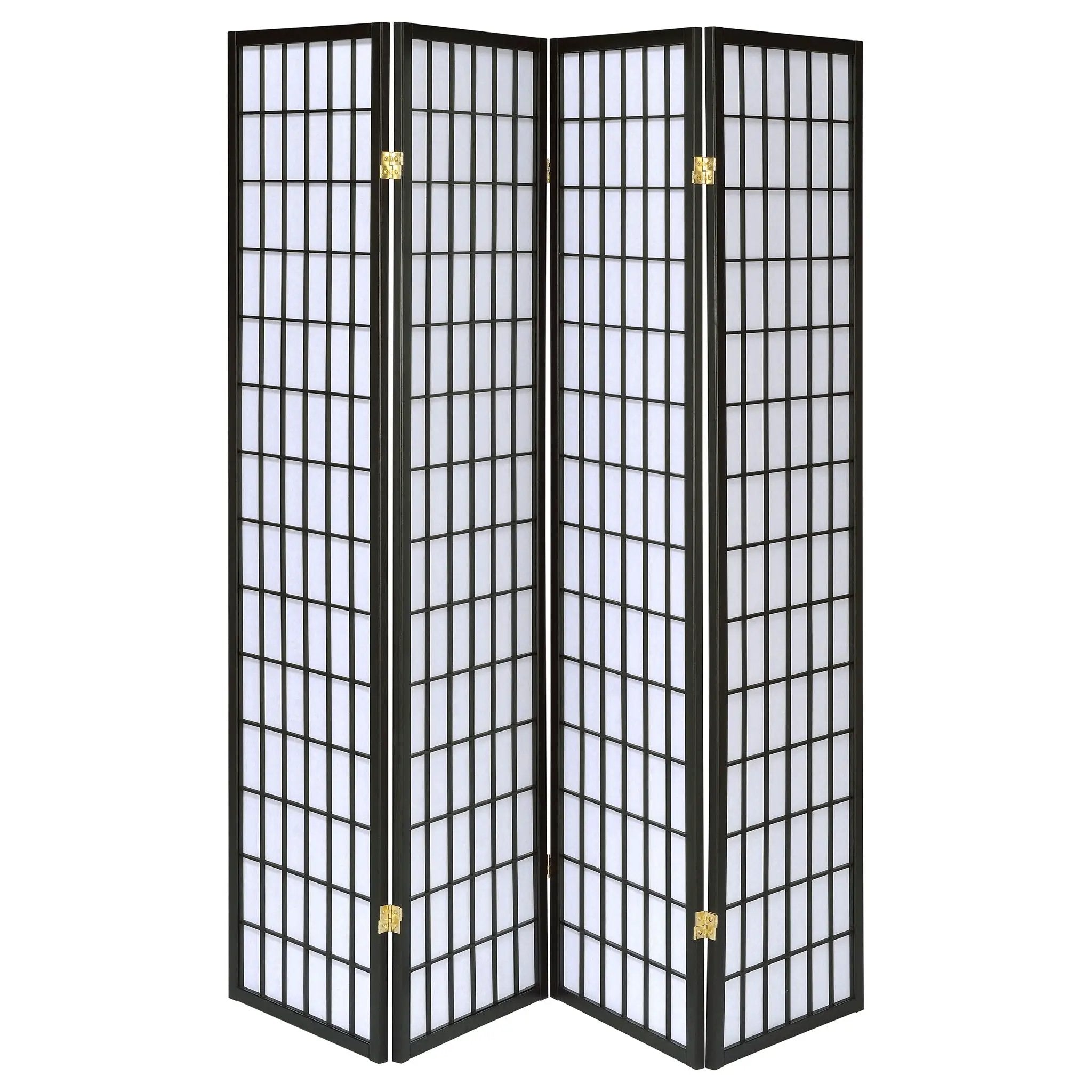 Roberto 4-Panel Room Divider Folding Shoji Screen Black by Unique Piece Furniture