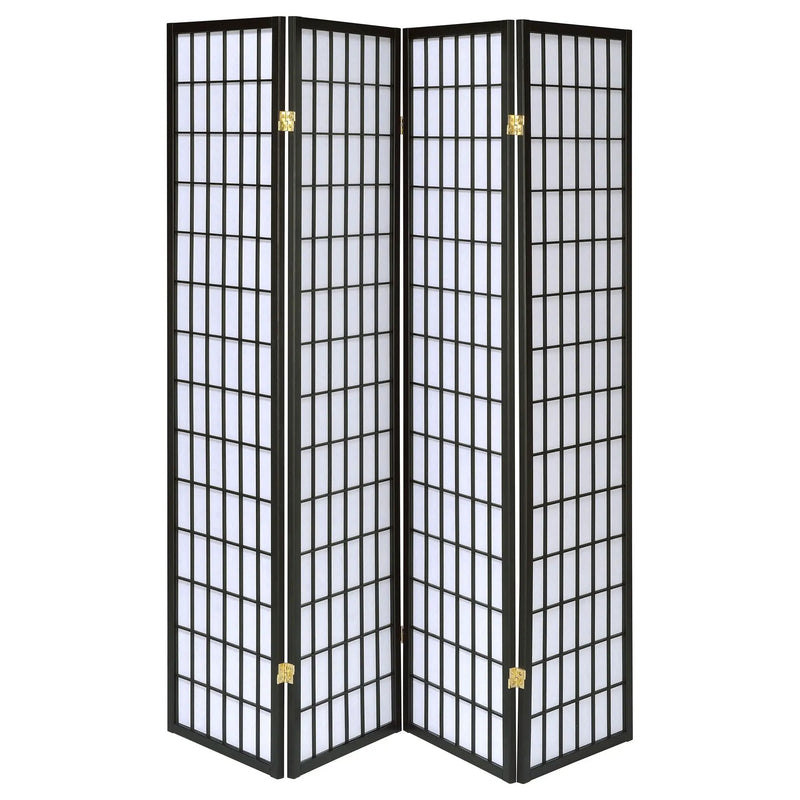 Roberto 4-Panel Room Divider Folding Shoji Screen Black by Unique Piece Furniture
