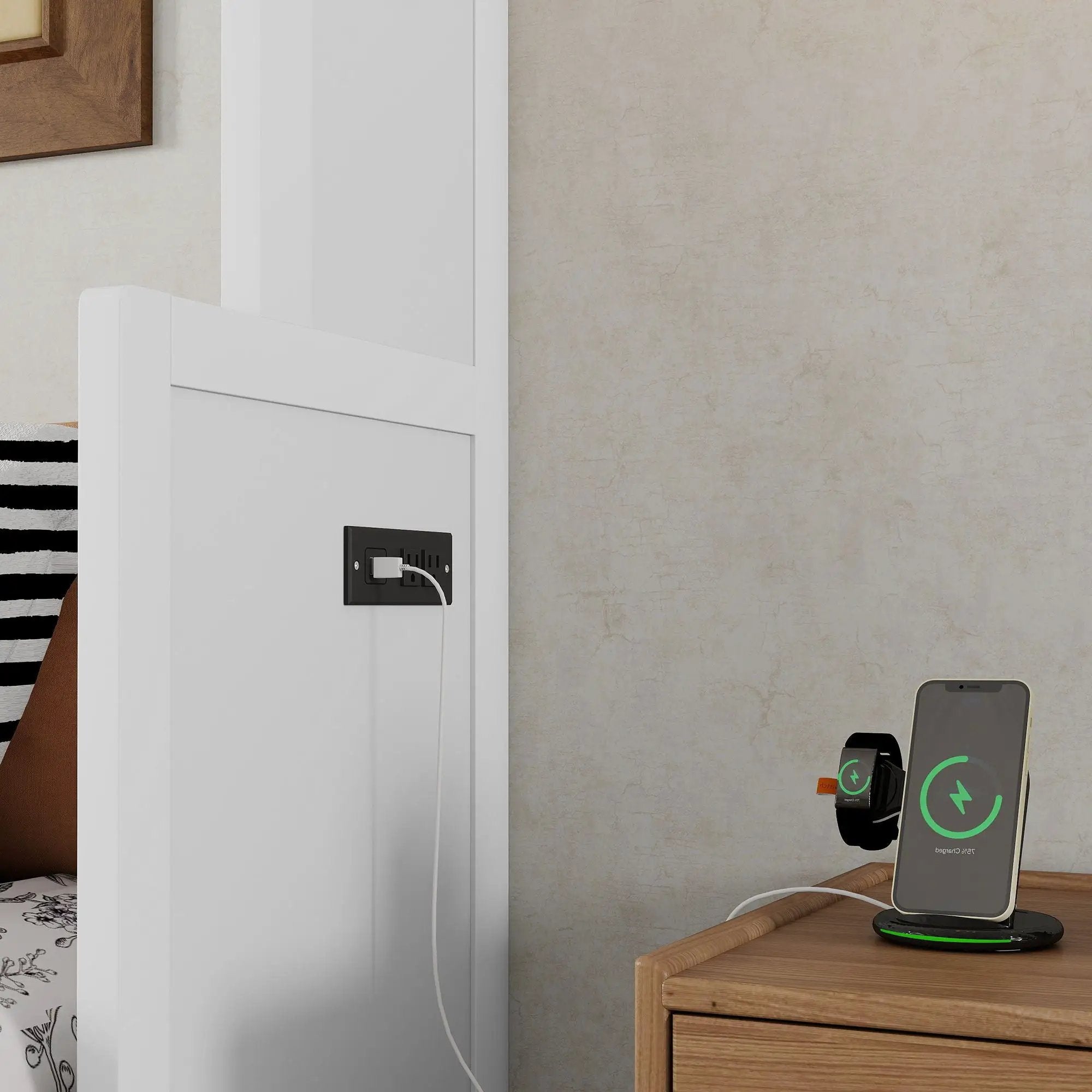 Queen Size Murphy Bed With Wardrobe, Space-Saving Hidden Wall Bed With Desk And Charging Station - White by HouseOfZazla