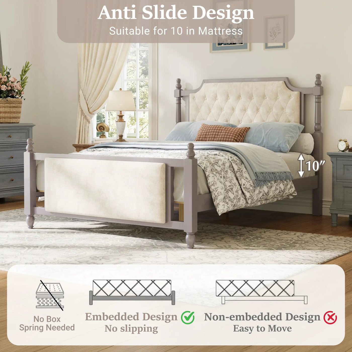 Queen Size Upholstered Platform Bed with Button Tufted Headboard by HouseOfZazla