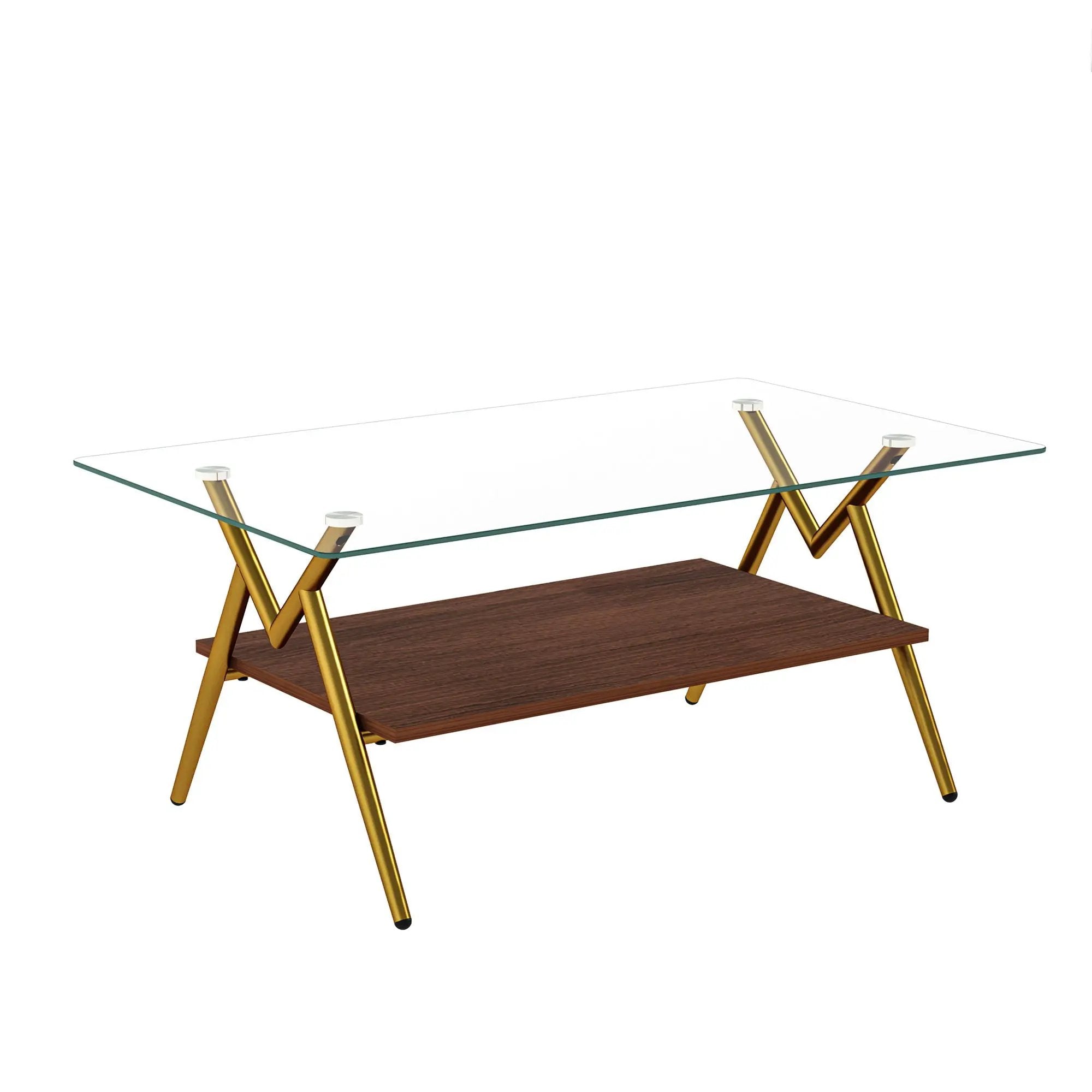 Rectangle Coffee Table With Tempered Glass Top And Shelf by Unique Piece Furniture