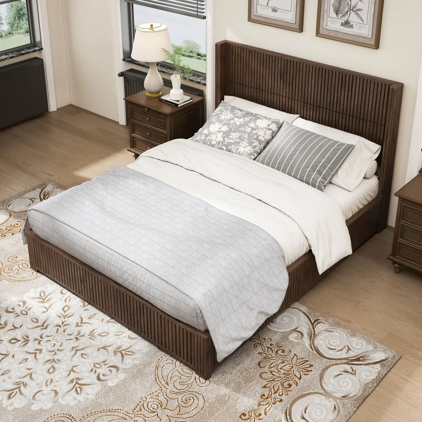 Platform Bed Frame With Headboard, Floor Standing Design by HouseOfZazla