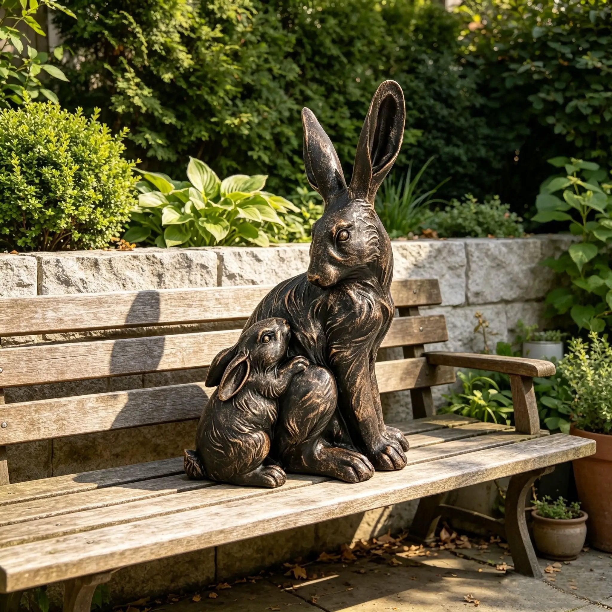 21'' Tall Mother Hare & Baby Cuddling Garden Statue by HouseOfZazla