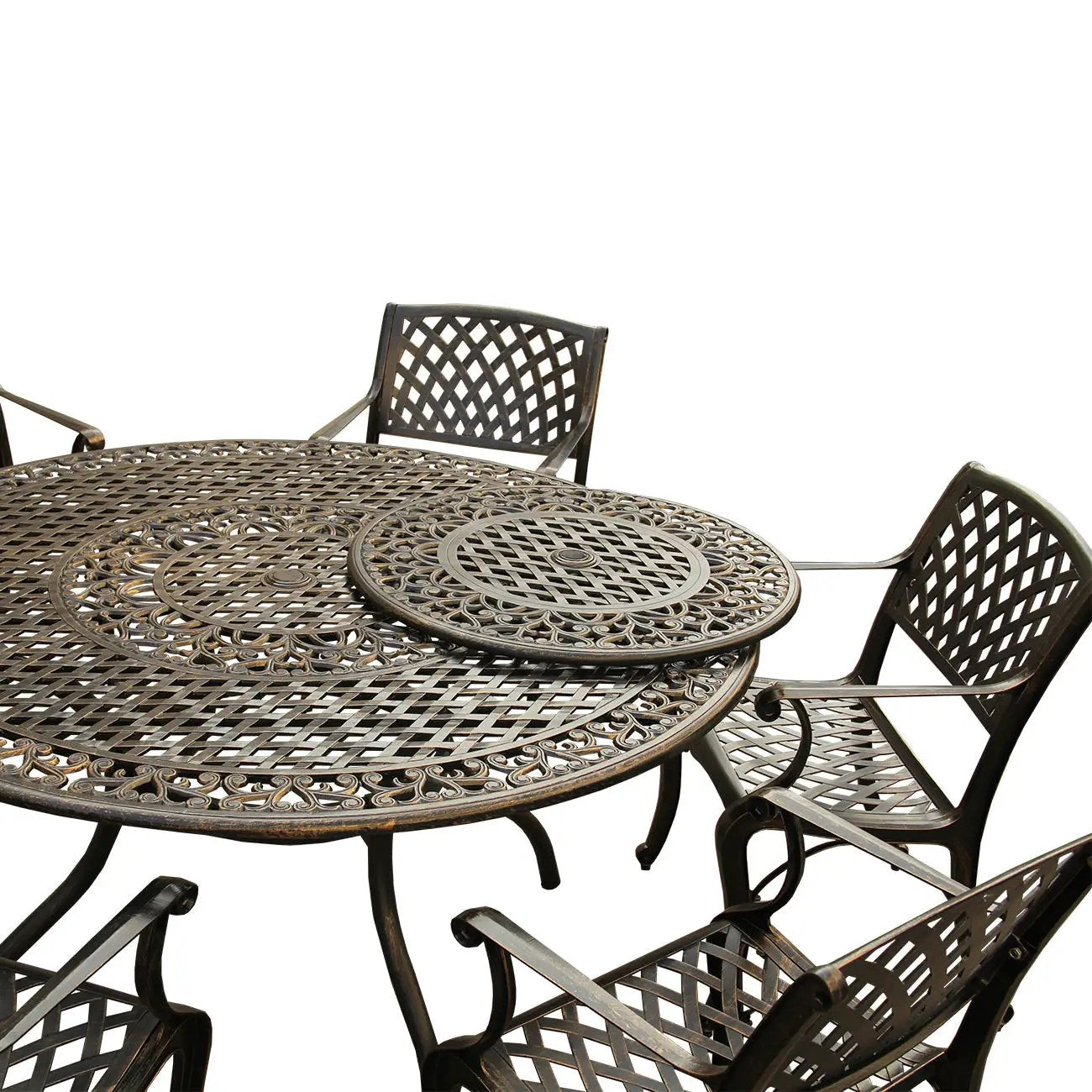 Outdoor Aluminum 7pc Round Patio Dining Set, Lazy Susan, Six Chairs by Sharicks