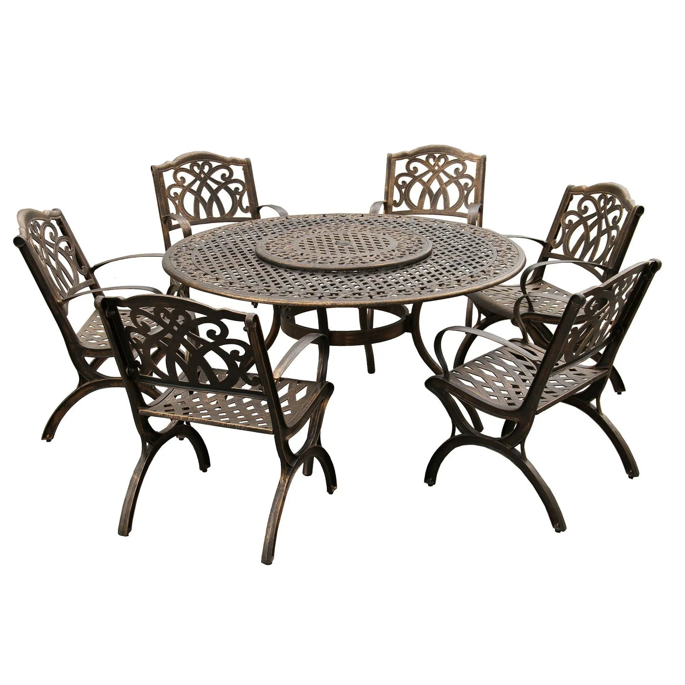 Outdoor Aluminum 7pc Round Patio Dining Set, Lazy Susan, Six Chairs by Sharicks