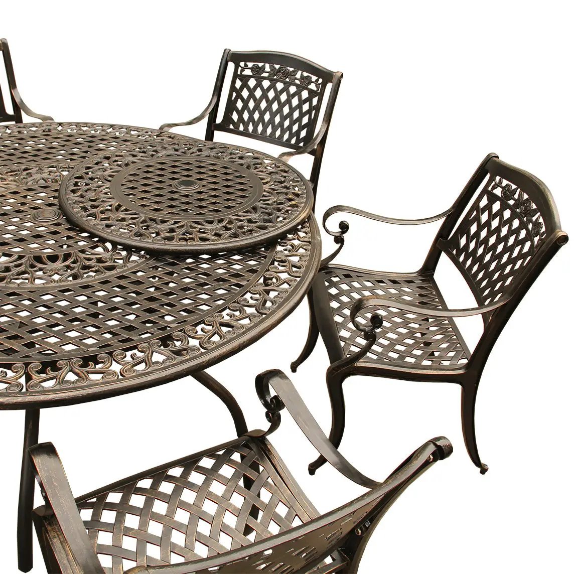 Outdoor Aluminum 7pc Round Patio Dining Set, Lazy Susan, Six Chairs by Sharicks