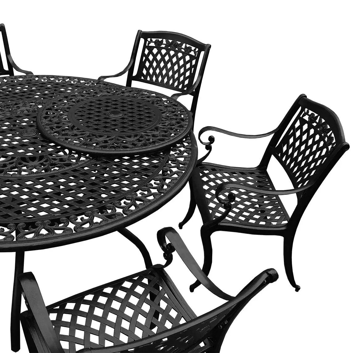 Outdoor Aluminum 7pc Round Patio Dining Set, Lazy Susan, Six Chairs by Sharicks