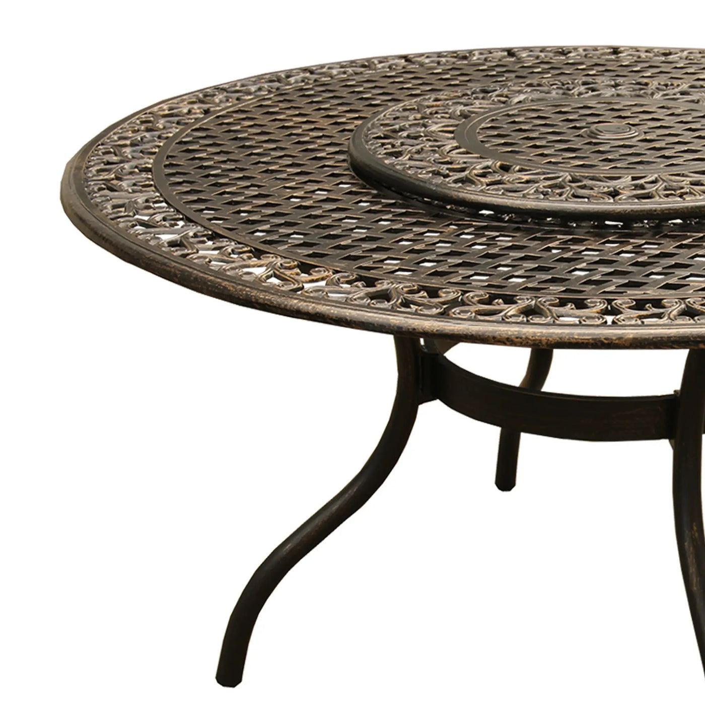 Outdoor Ornate Aluminum 59-in Round Patio Dining Table with Lazy Susan by Sharicks