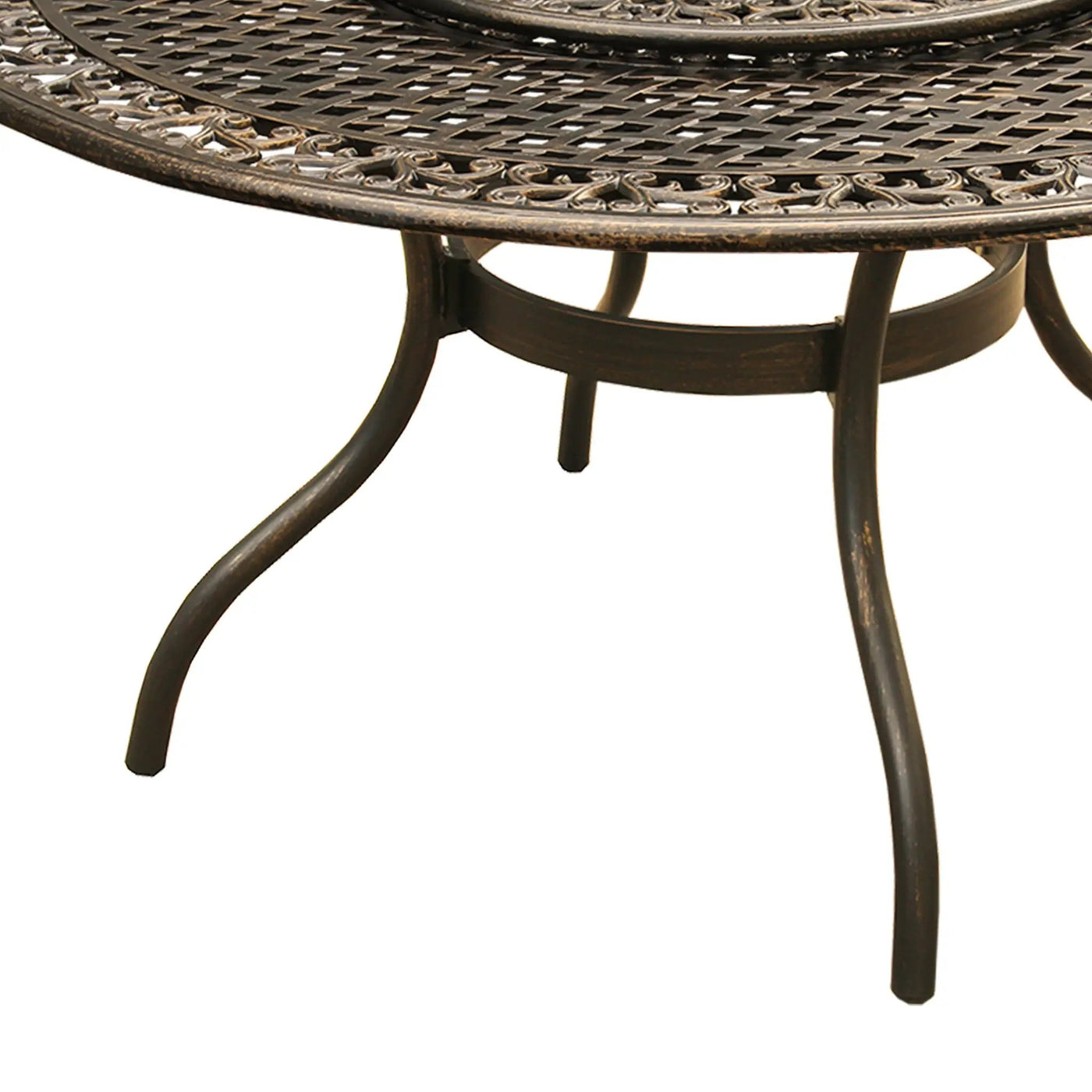 Outdoor Ornate Aluminum 59-in Round Patio Dining Table with Lazy Susan by Sharicks